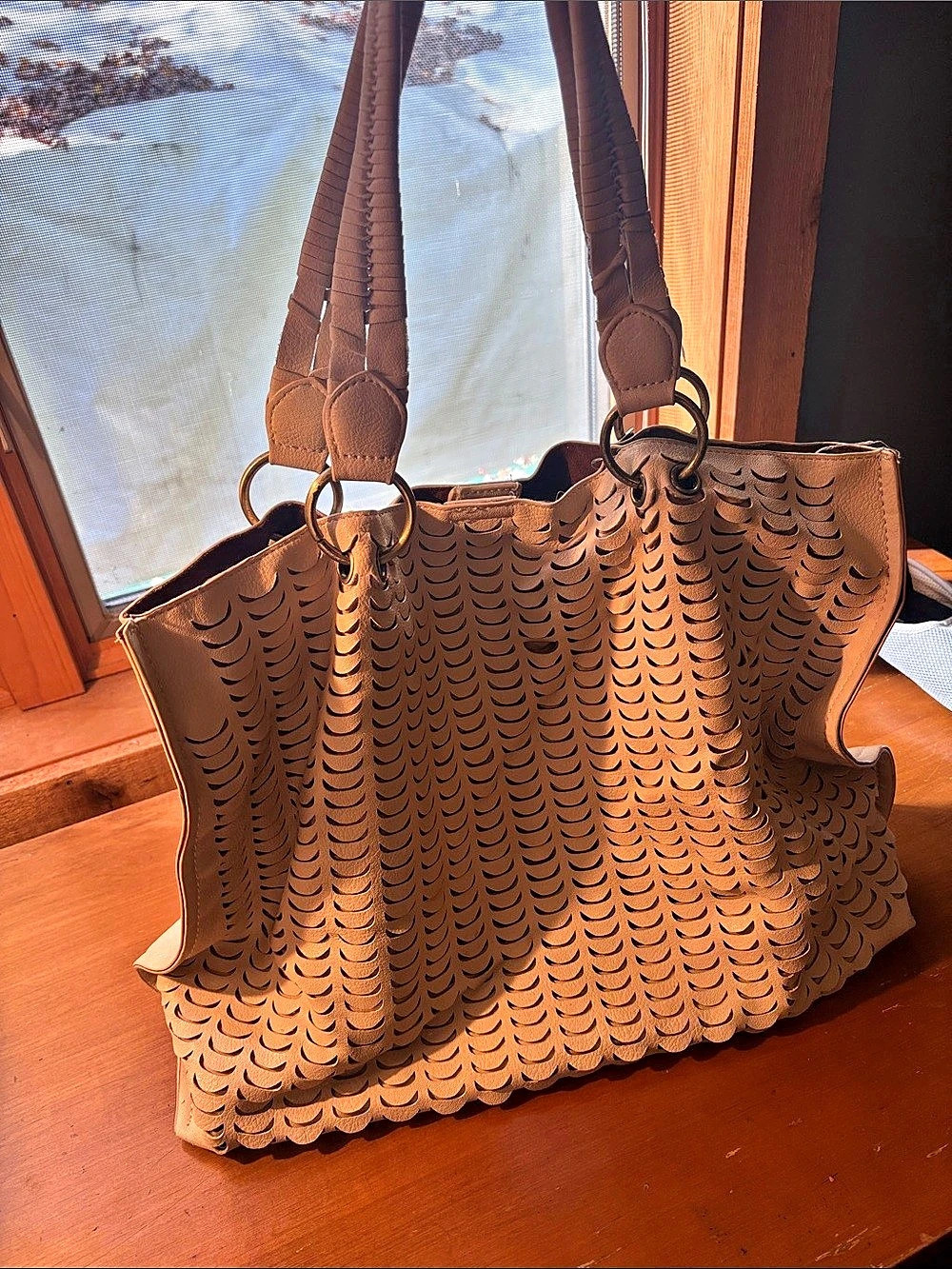 Theanthropology Cutout Leather Tote in Tan